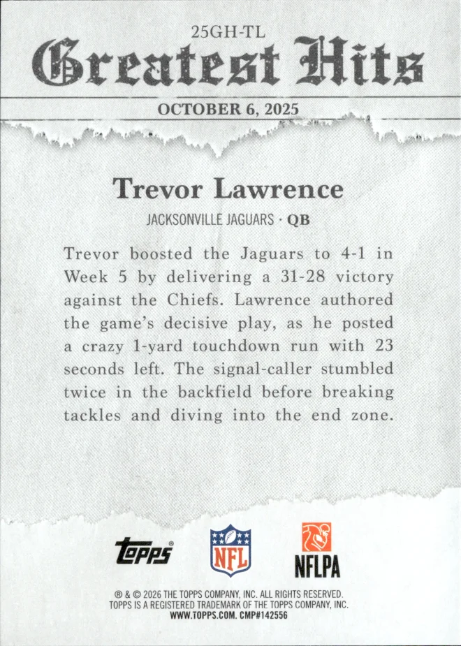 Trevor Lawrence card back
