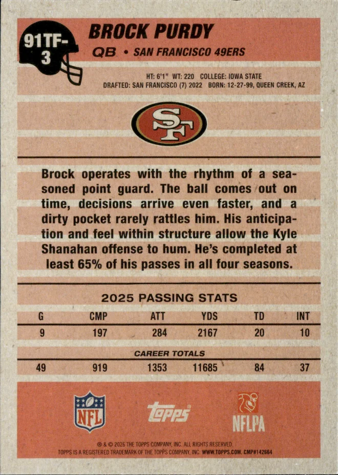 Brock Purdy card back