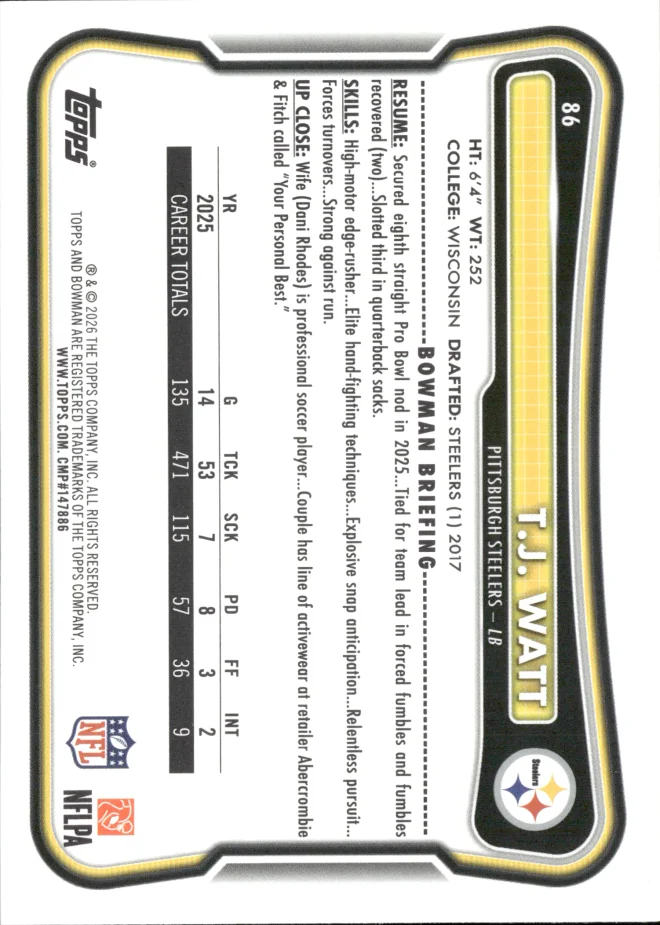T.J. Watt card back