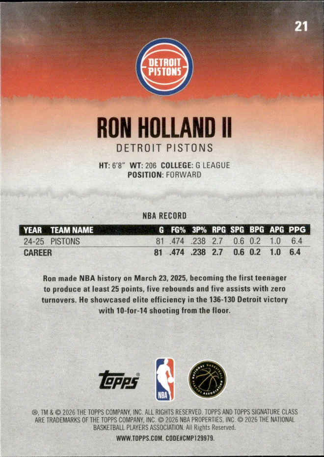 Ron Holland II card back