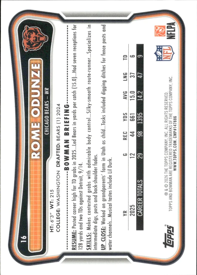 Rome Odunze card back