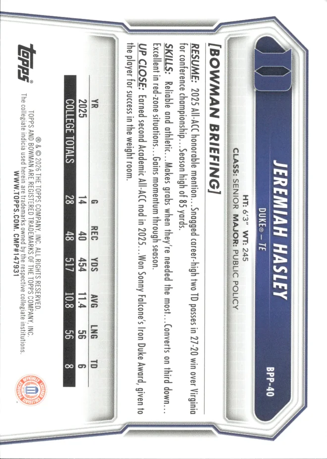 Jeremiah Hasley card back