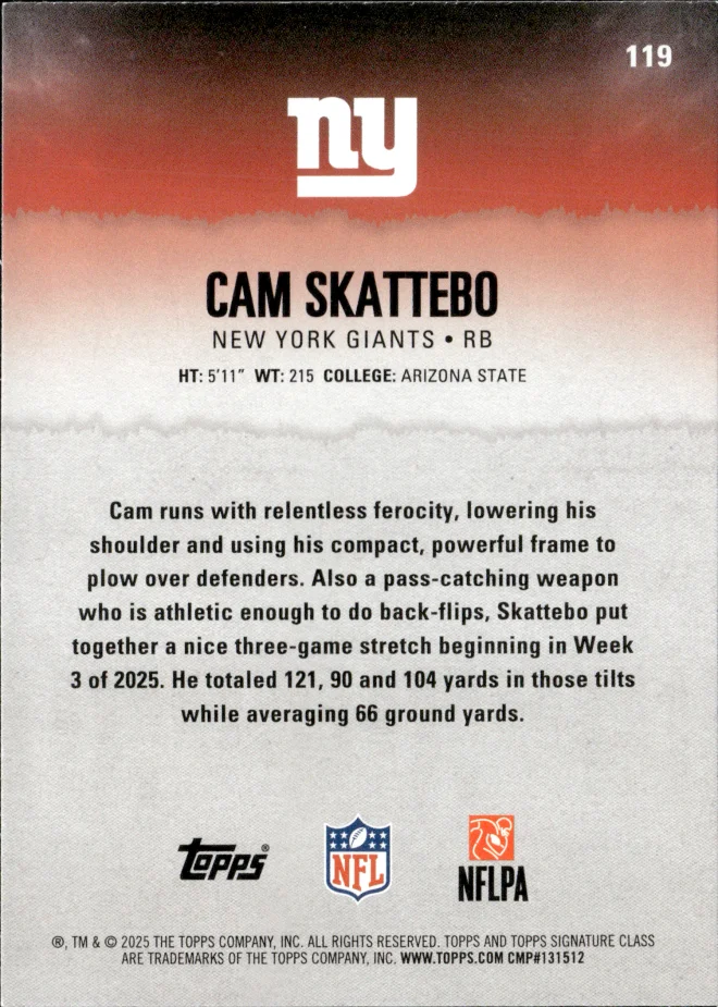 Cam Skattebo card back