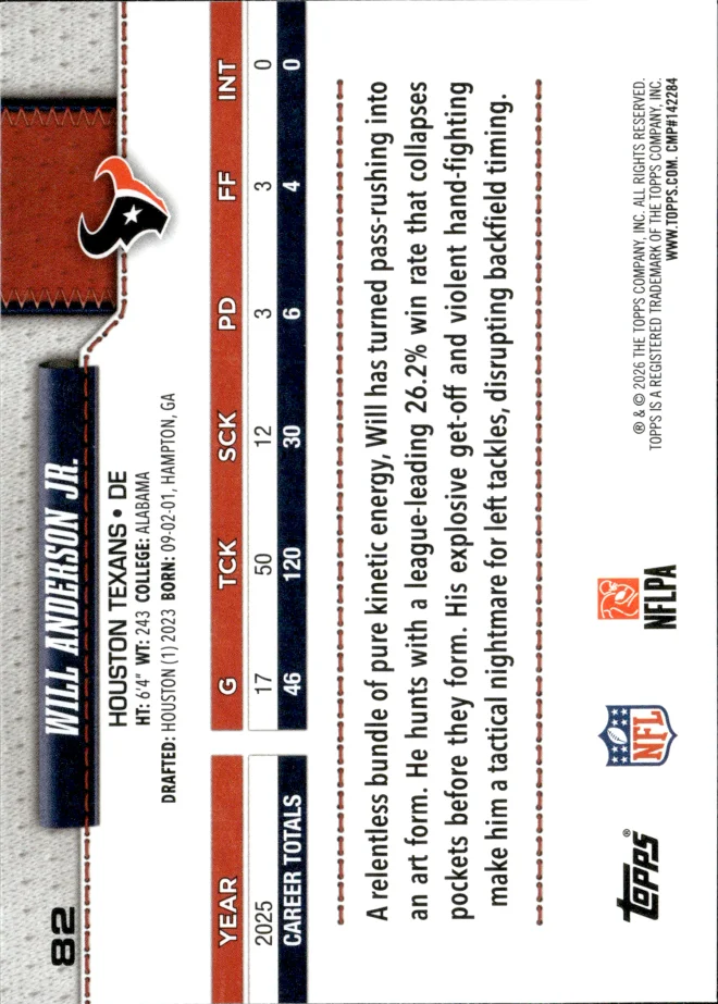 Will Anderson Jr. card back