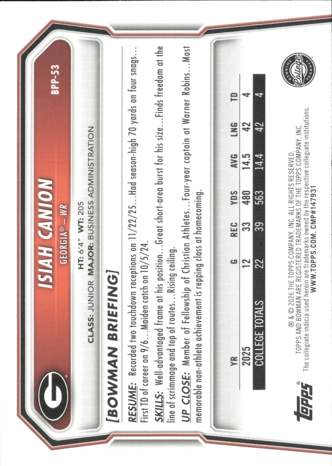 Isiah Canion card back