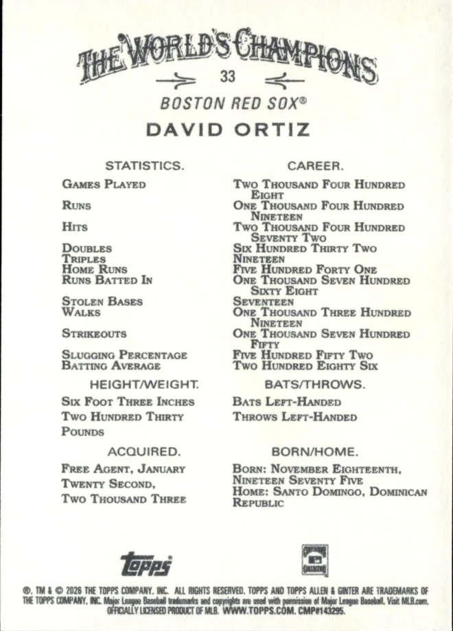 David Ortiz card back