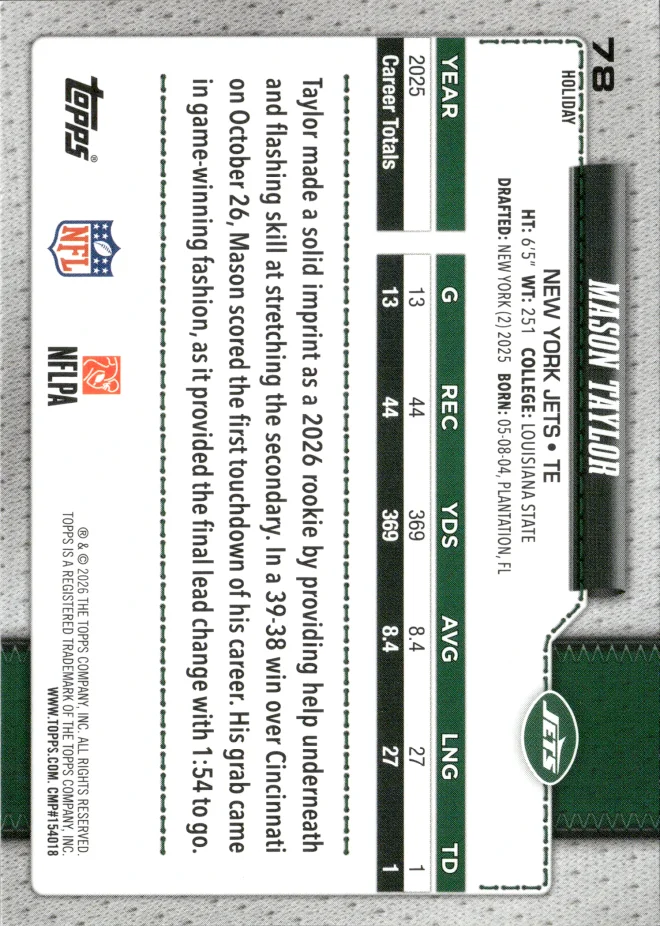 Mason Taylor card back
