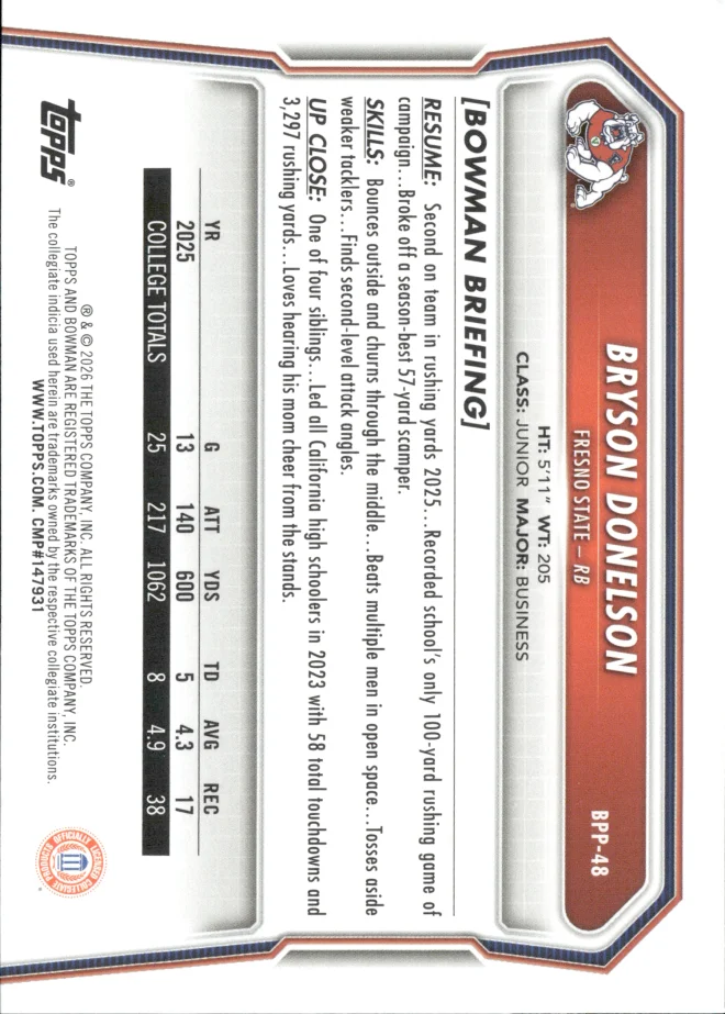 Bryson Donelson card back