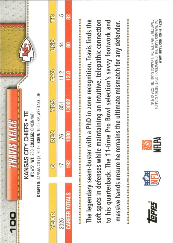 Travis Kelce card back