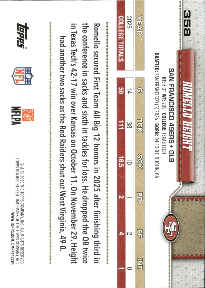 Romello Height card back