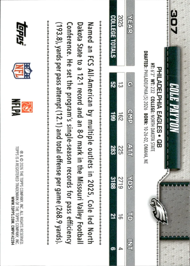 Cole Payton card back