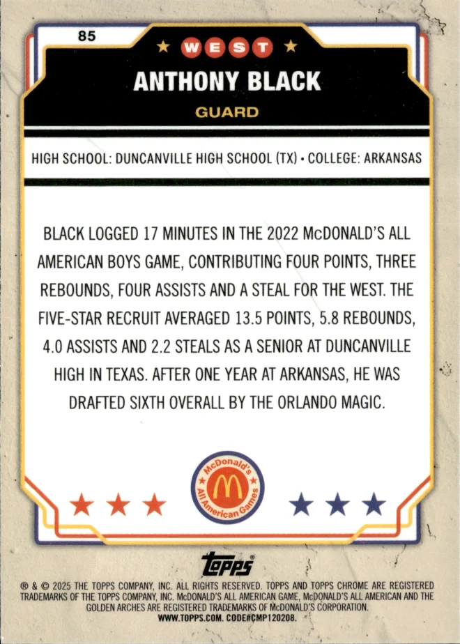 Anthony Black card back