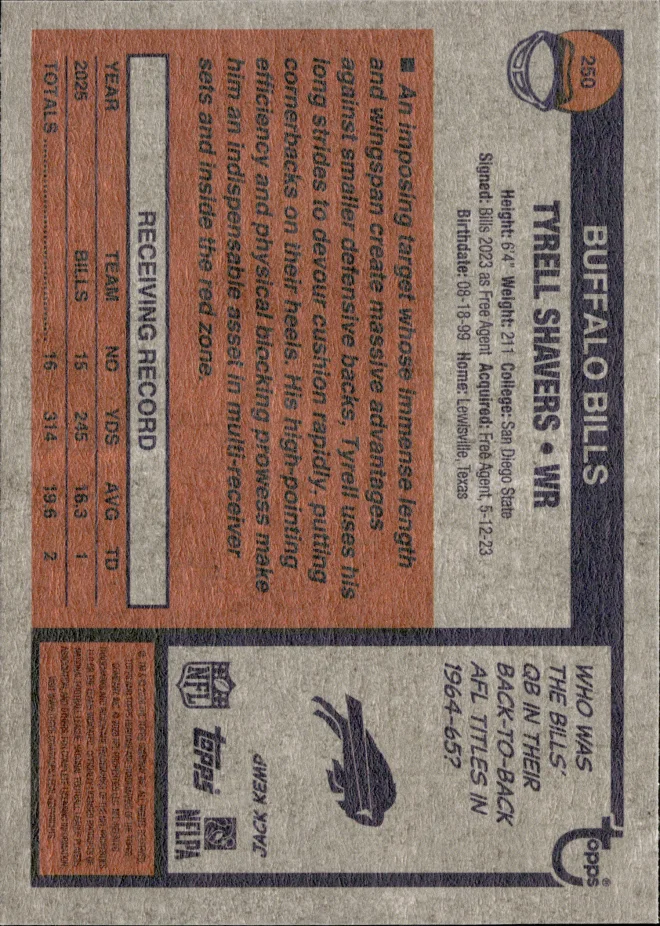 Tyrell Shavers card back
