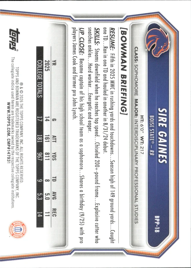 Sire Gaines card back
