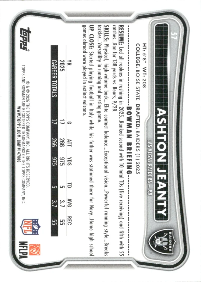 Ashton Jeanty card back