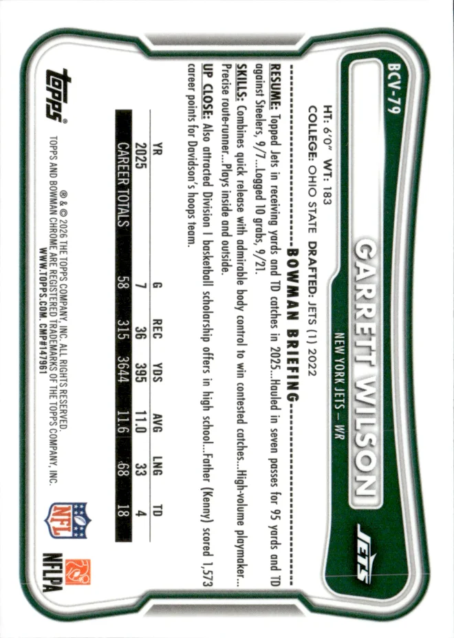 Garrett Wilson card back