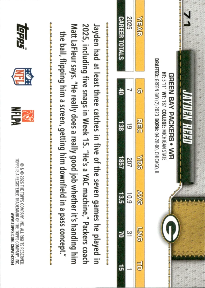 Jayden Reed card back