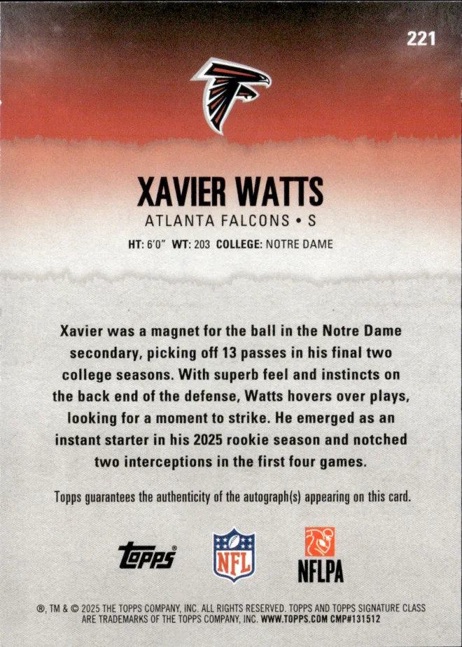 Xavier Watts card back
