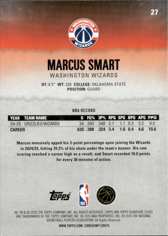 Marcus Smart card back