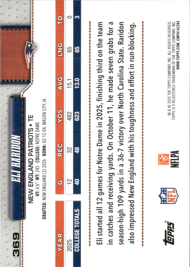 Eli Raridon card back