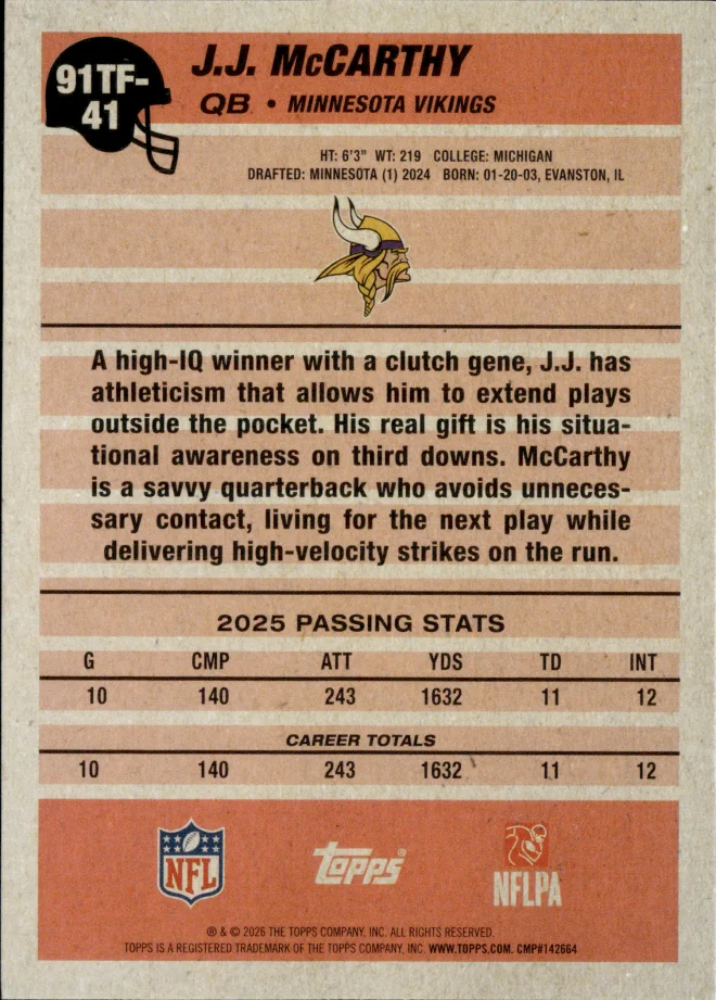 J.J. McCarthy card back
