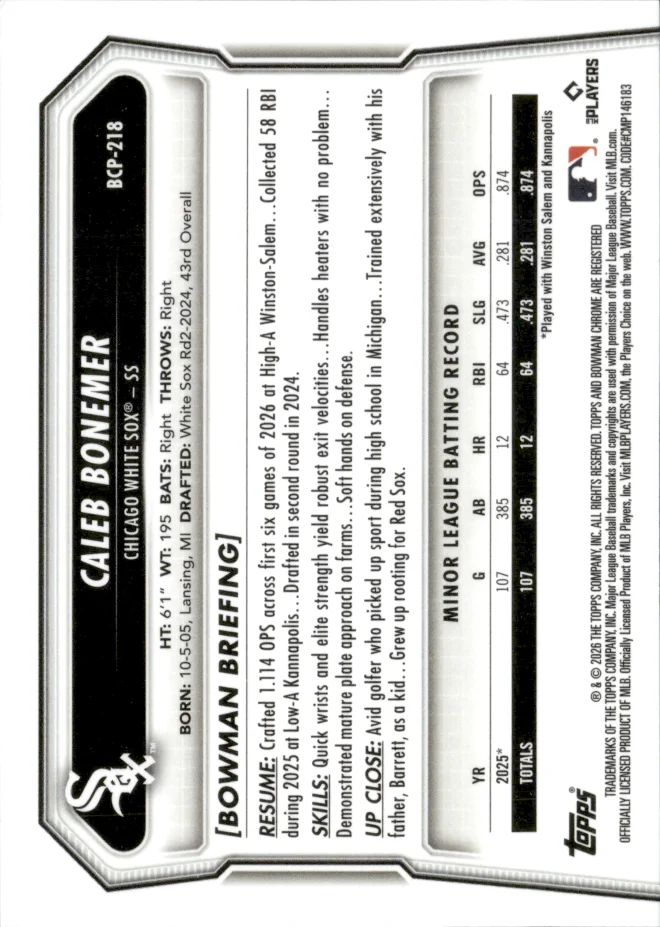 Caleb Bonemer card back