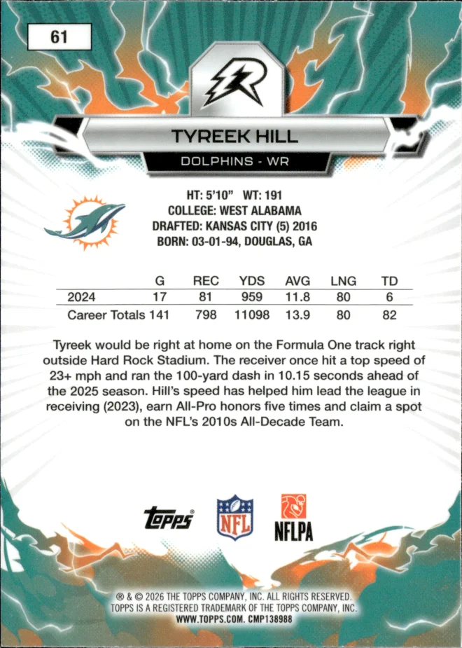 Tyreek Hill card back