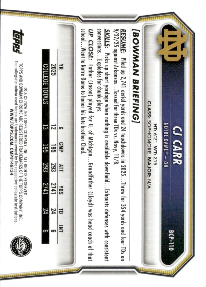 CJ Carr card back
