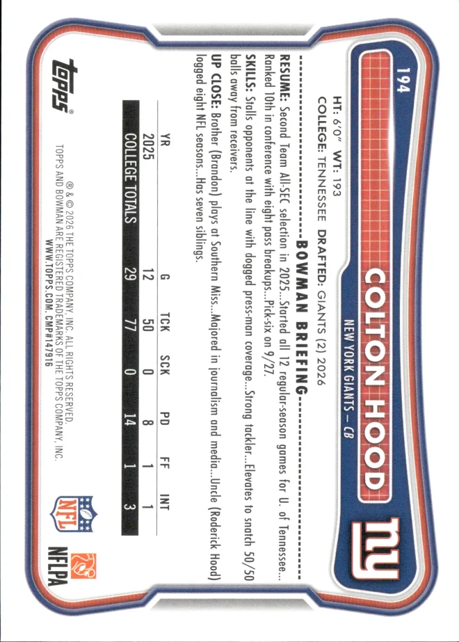 Colton Hood card back