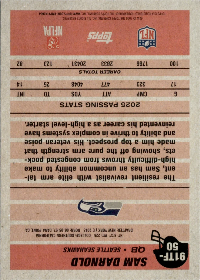 Sam Darnold card back