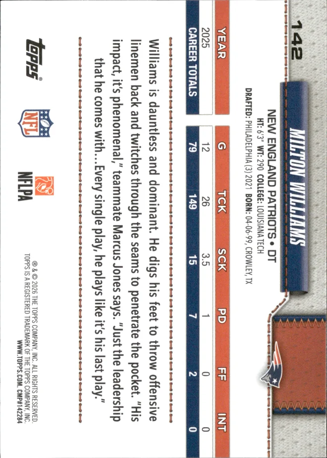 Milton Williams card back