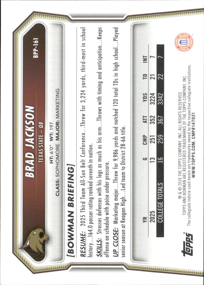 Brad Jackson card back