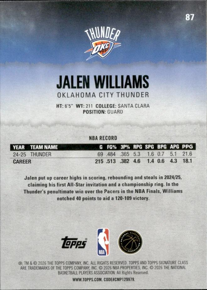 Jalen Williams card back