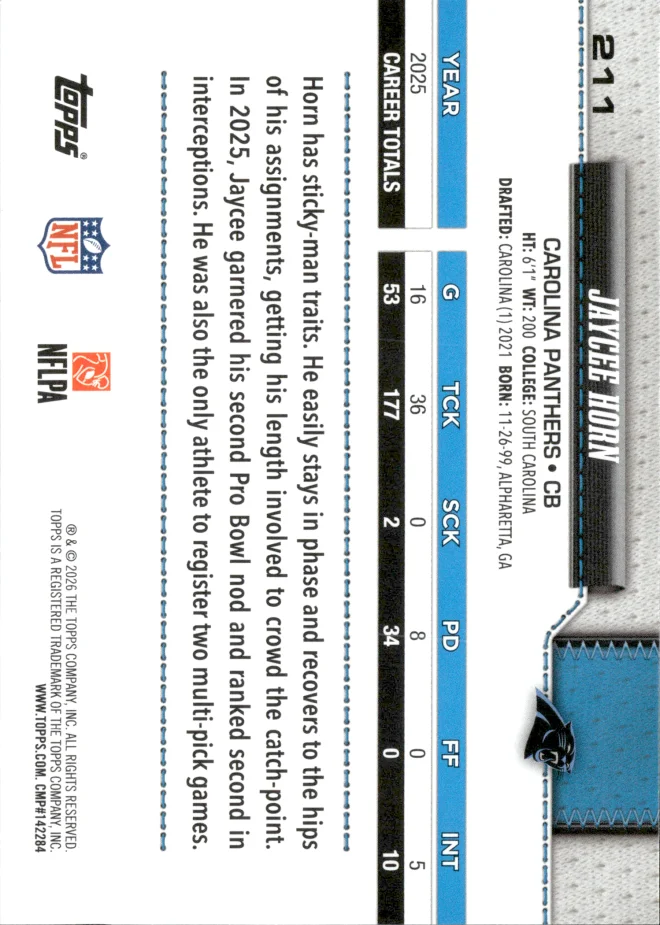 Jaycee Horn card back