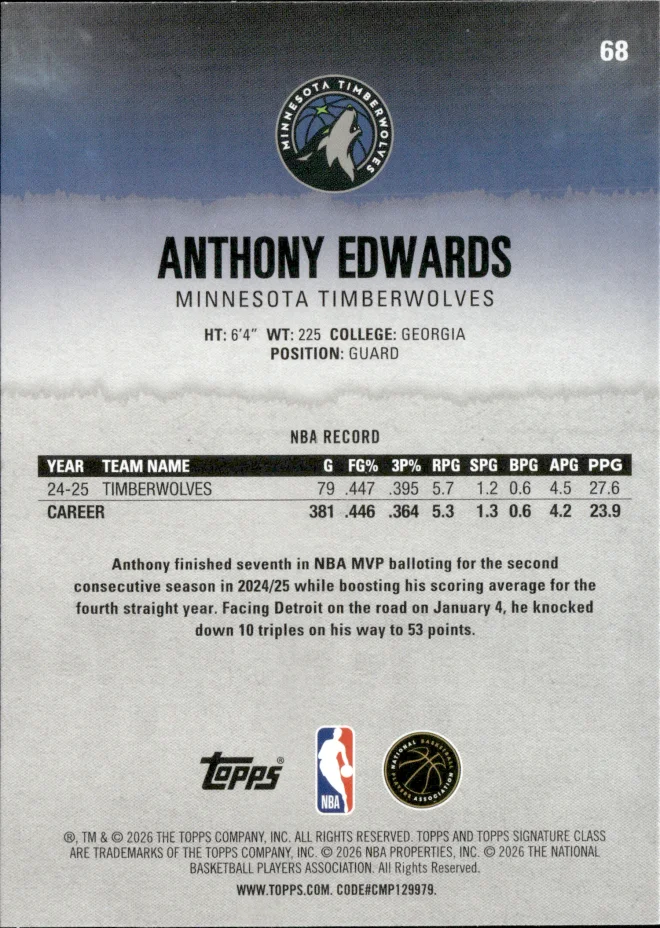 Anthony Edwards card back