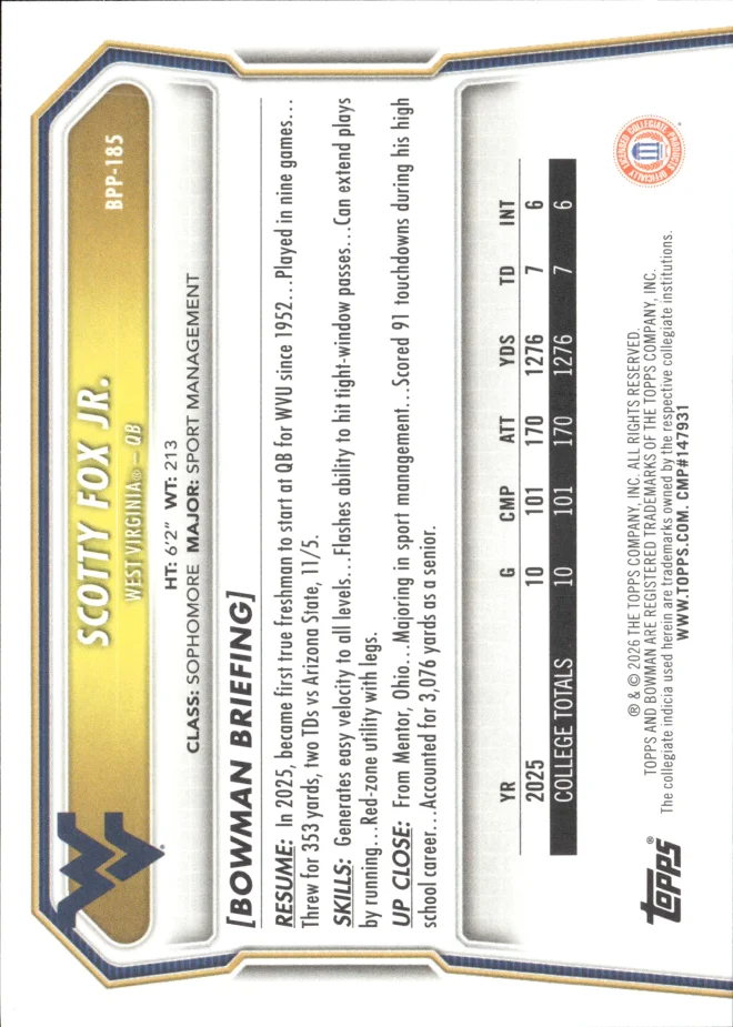 Scotty Fox Jr. card back