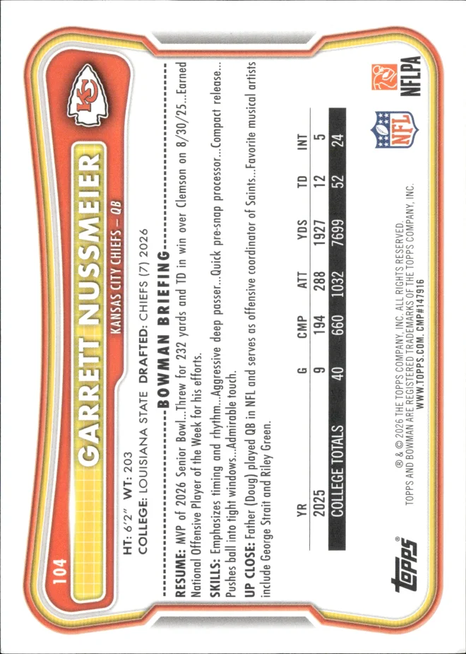 Garrett Nussmeier card back