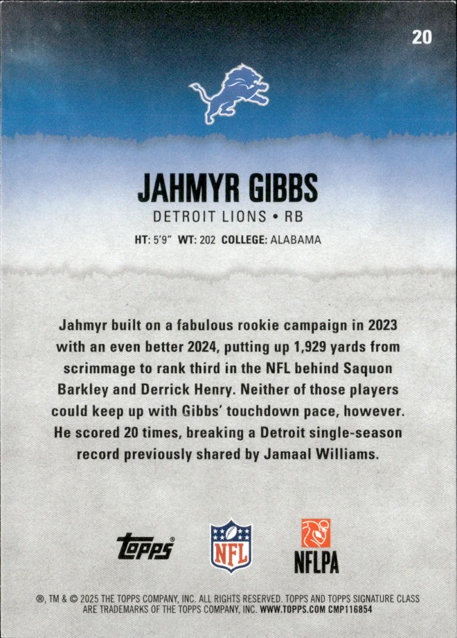Jahmyr Gibbs card back