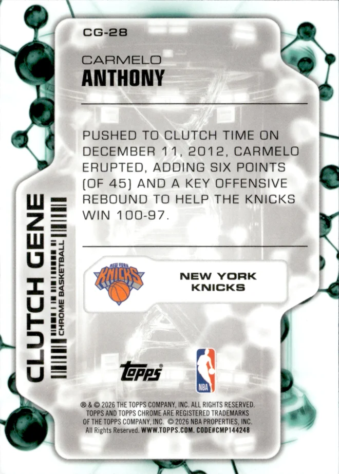 Carmelo Anthony card back