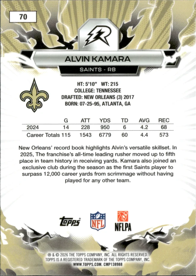 Alvin Kamara card back