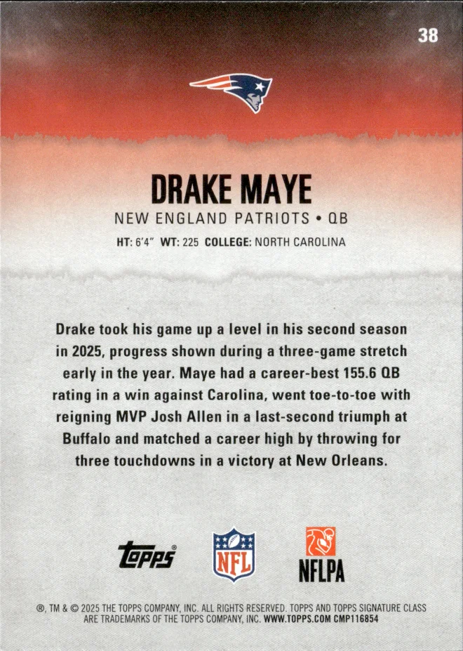 Drake Maye card back