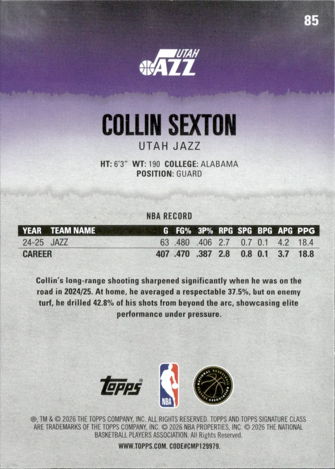 Collin Sexton card back