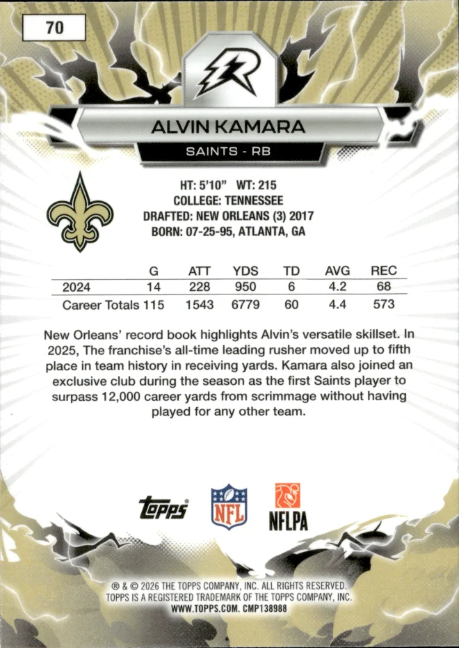 Alvin Kamara card back