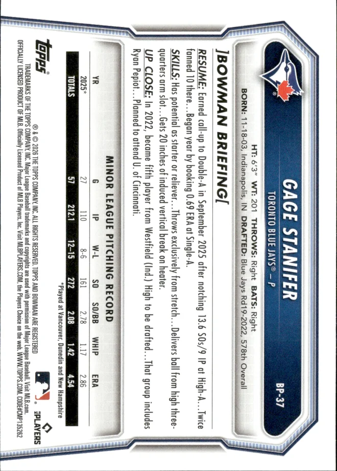 Gage Stanifer card back