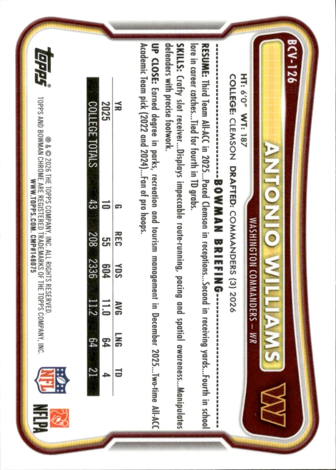 Antonio Williams card back
