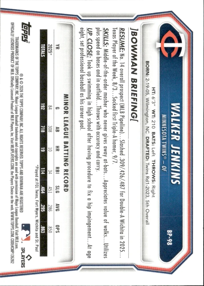 Walker Jenkins card back