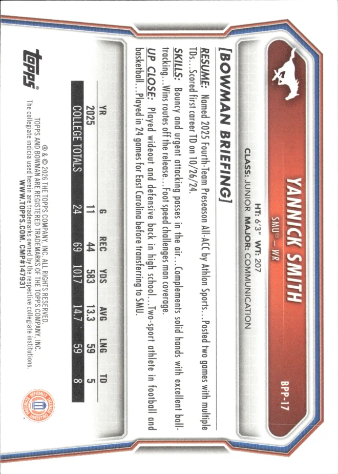 Yannick Smith card back