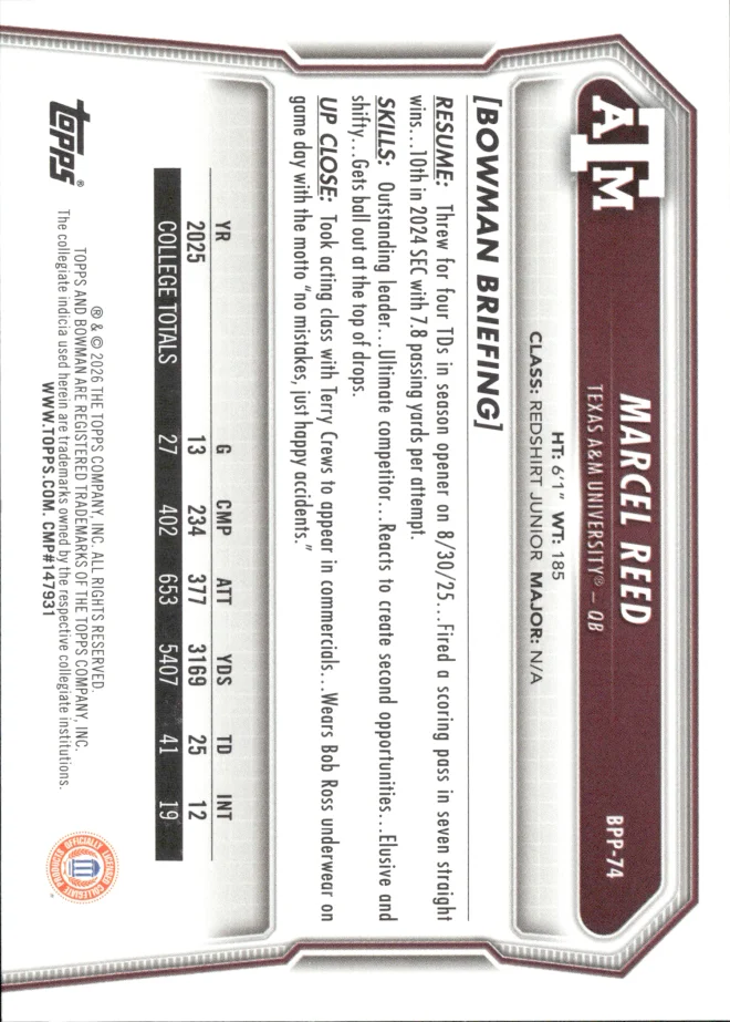 Marcel Reed card back