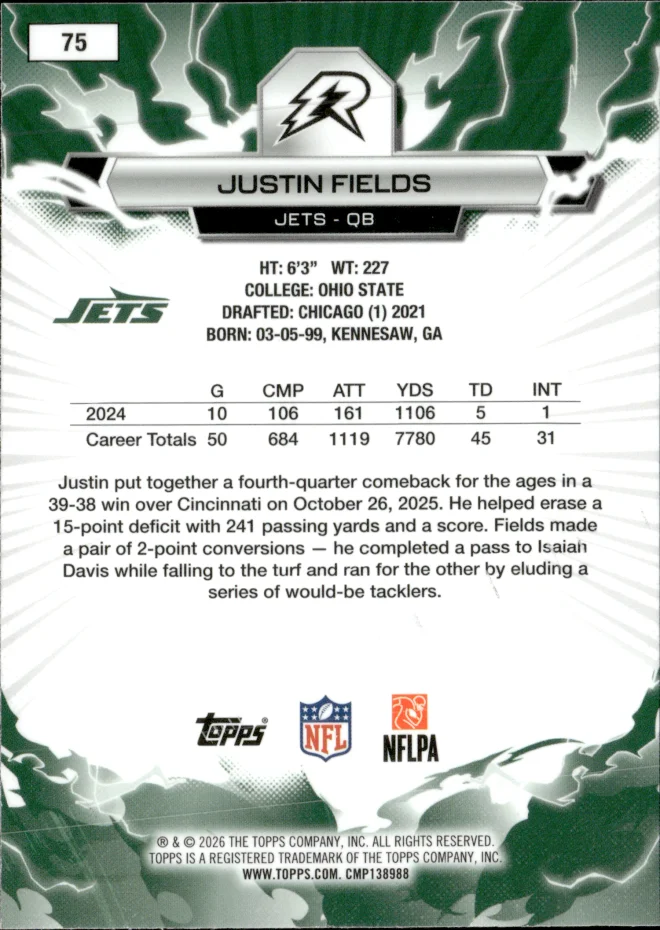 Justin Fields card back