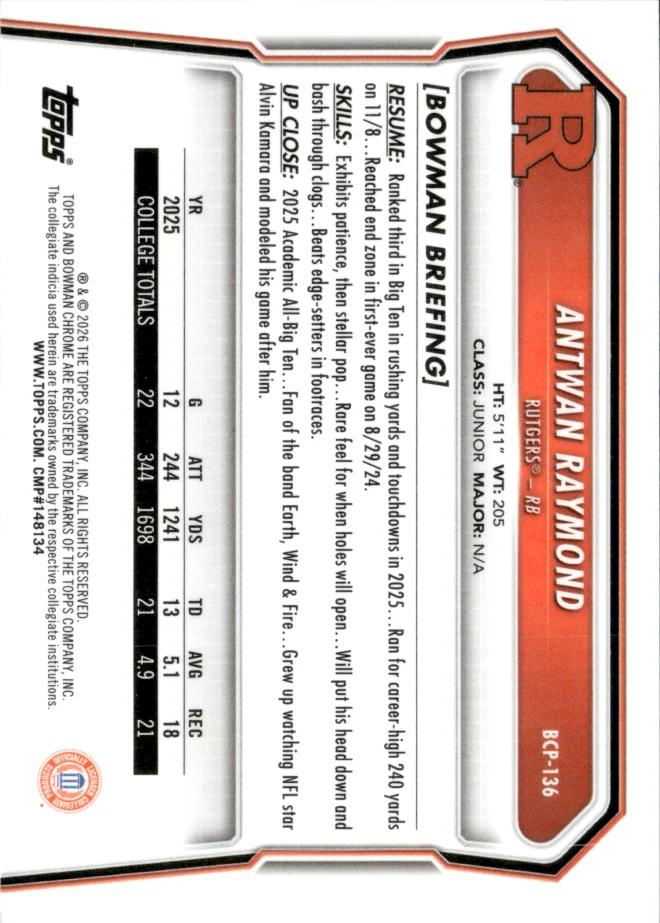 Antwan Raymond card back